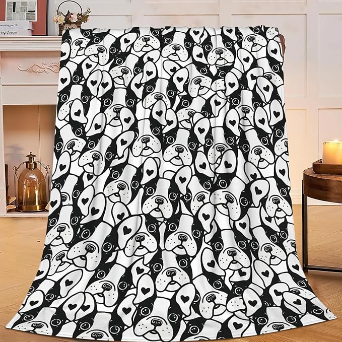 Boston Terrier Throw Blanket French Bulldog Frenchie Puppy Stuff Gifts for Dog Lover Kids Girls Boys Adults Women Men Soft Cozy Warm Plush Fluffy Fuzzy Fleece Blanket Decor 60''X80''