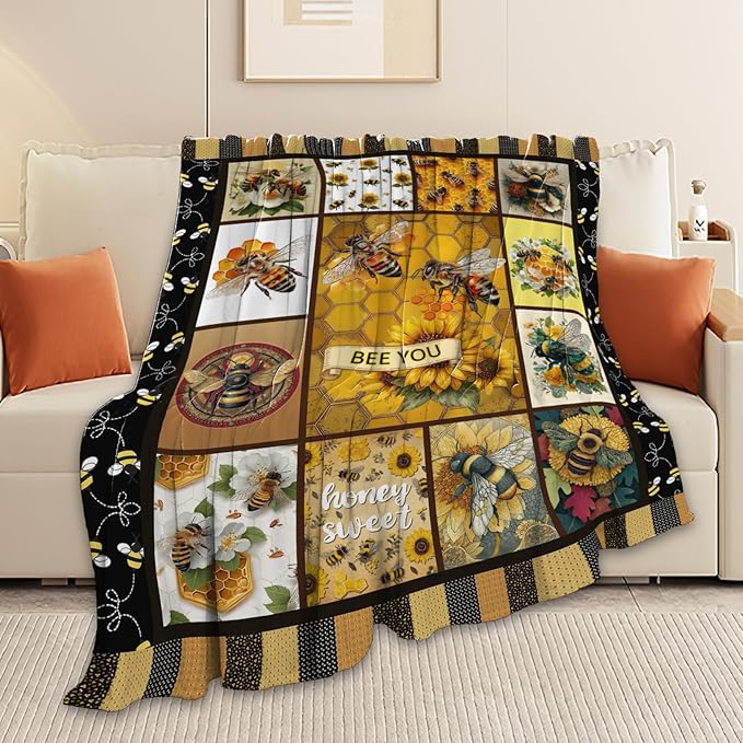Bee Throw Blanket Bee Stuff Gifts for Kids Girls Boys Adults Women Men Soft Cozy Warm Plush Fluffy Fuzzy Fleece Blanket Decor 40''X50''