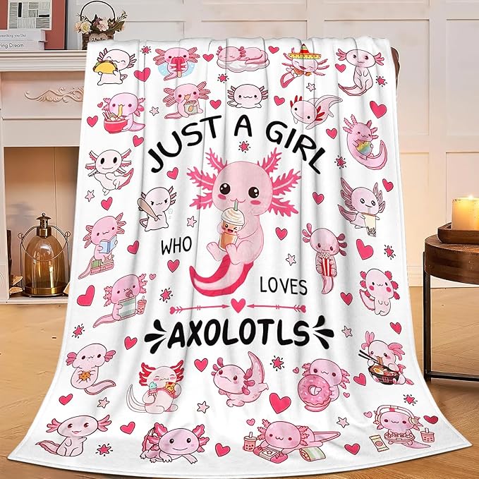 SweetFox Just A Girl Who Loves Axolotls Blanket Cute Axolotl Decor Throw Blanket Gifts for Girls Boys Lovers Super Warm Soft Plush Fleece Flannel Bedding Blankets for Kids Adults Men Women 50"X40"