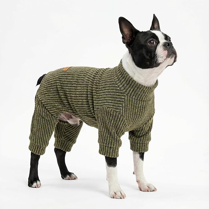 Fitwarm Mock Neck Knited Dog Pajamas, Warm Winter Clothes for Small Dogs Boy Girl, Pet Apparel, Olive Green, XXL