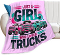 SweetFox Just A Girl Who Loves Trucks Blanket, Truck Decor Throw Blanket Gifts for Girls Boys Lovers Super Warm Soft Plush Fleece Flannel Winter Bedding Blankets for Kids Adults Men Women 50"X40"