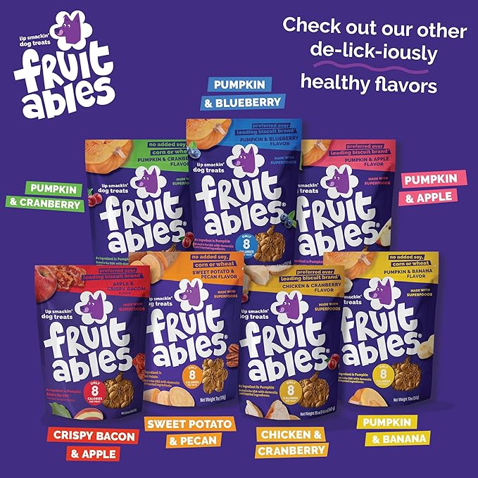 Fruitables Baked Dog Treats, Healthy Pumpkin Treat for Dogs, Low Calorie & Delicious, Made Without Wheat, Corn and Soy, Made in the USA, Allergy Friendly, Crispy Bacon and Apple Flavor, 20 oz