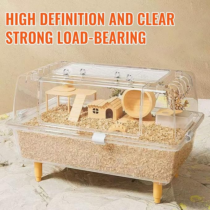 Doppy Acrylic Hamster Cage, 23.6x15x15.7 Clear Transparent Hamster Cage with 360° View & Dual Ventilation Doors, Chewproof Detachable Enclosure for Syrian Dwarf Gerbils Hedgehogs Indoor