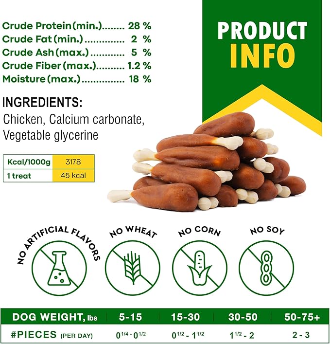 Beloved Pets Dog Treats, Calcium Bones Wrapped Chicken & Rawhide Free Chew 11Oz - Pet Healthy Dried Snacks & Grain Free Meat - Bulk Best Chews for Christmas, Training Small & Large Dogs - Made for USA