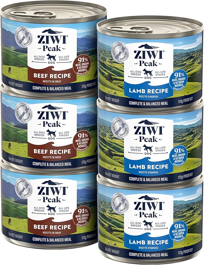 ZIWI Peak Wet Dog Food Variety Pack - Beef and Lamb, 6 Pack (6oz Each)