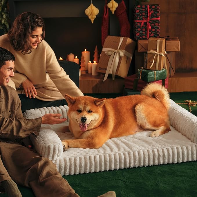 Bedsure ComfyFleece™ Orthopedic Dog Bed for Medium Dogs, Waterproof Memory Foam Medium Pet Beds with Sides, Non-Slip Bottom and Egg-Crate Foam Dog Couch Sofa with Washable Corduroy Cover, Cream
