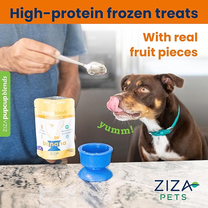 ZIZA PUPCUP Blends - Frozen Dog Treats Mix, Dog Ice Cream, Natural Ingredients, High-Protein, Pre-Made Ice Cream Mix, Refill for ZIZA PUPCUP, Real Fruit Pieces, 7 Servings for Small Dogs, Strawberry