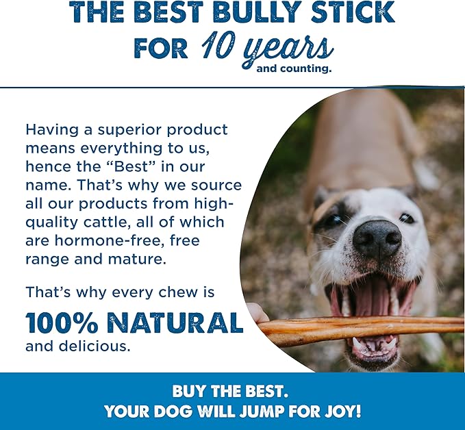 Best Bully Sticks 12 Inch Bully Sticks for Dogs - 25 Count (Pack of 1) - Natural, Easily Digestible, Grass-Fed, Grain and Rawhide Free