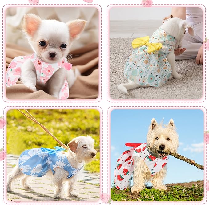 Saintrygo 5 Pieces Floral Dog Dress Cute Dog Skirt Pet Dresses Pet Clothes Dresses Cat Princess Bowknot Clothes Puppy Outfits for Yorkie Puppy Cat, 5 Styles(Cute Style,Small)