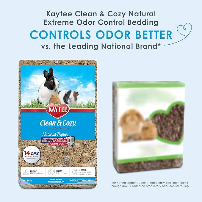 Kaytee Clean & Cozy Natural Paper with Extreme Odor Control Bedding, Made with 100% Recycled Paper