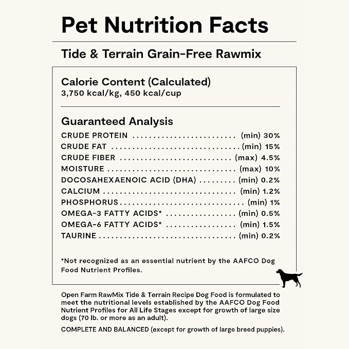 Open Farm, RawMix Grain-Free Dry Dog Food, Protein-Packed Kibble Coated in Bone Broth with Freeze Dried Raw Chunks, Pollock Beef & Salmon, Tide & Terrain Recipe, 3.5lb Bag