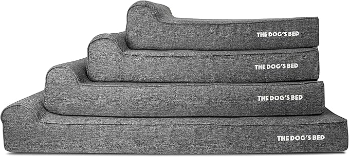 The Dog’s Bed Orthopedic Memory Foam Dog Bed with Headrest, Calming Surface – CertiPUR-Certified Foam, Linen Fabric, Grey Linen, Large, 6-Inch