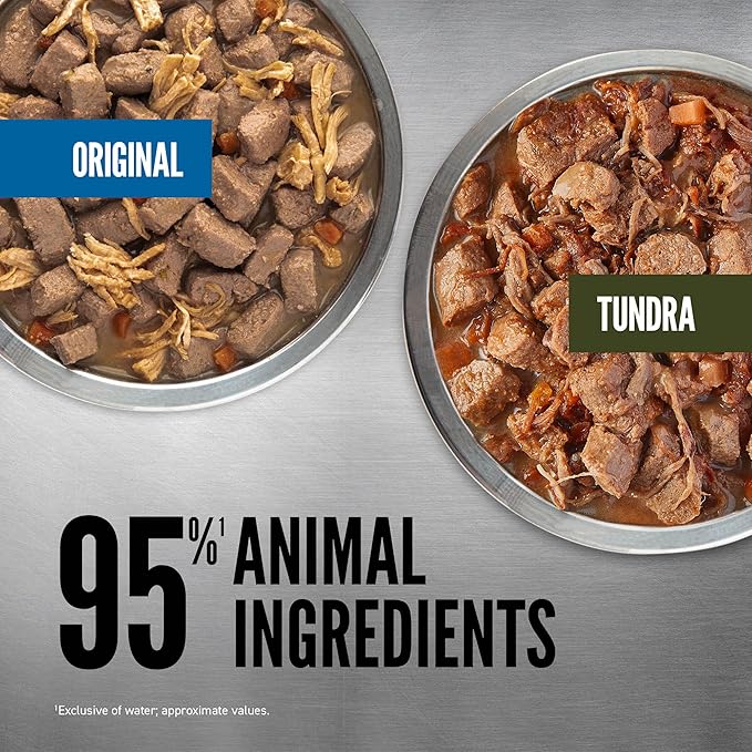ORIJEN Real Meat Shreds Wet Dog Food Variety Pack: Tundra + Original Recipes 12.8oz Cans (6 Count, 3 of Each)