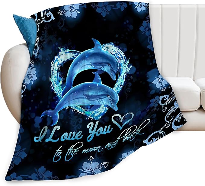 Dolphin Gifts Blanket Dolphin Throw Blankets Bedding Cozy Fleece Flannel Blanket Soft Warm Plush Lightweight Dolphins Decor Blanket for Adults Men Women Boys Girls Teens for Couch Sofa Bed 60"X80"