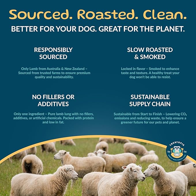TREATOPIA Lamb Lung Nuggies Bites Dog Treats, 4 LB Bag - All-Natural, Sustainable, Healthy, High Protein, Hand-Trimmed, Slow-Roasted, Made in The USA, Nutritious, No Additives, No Fillers