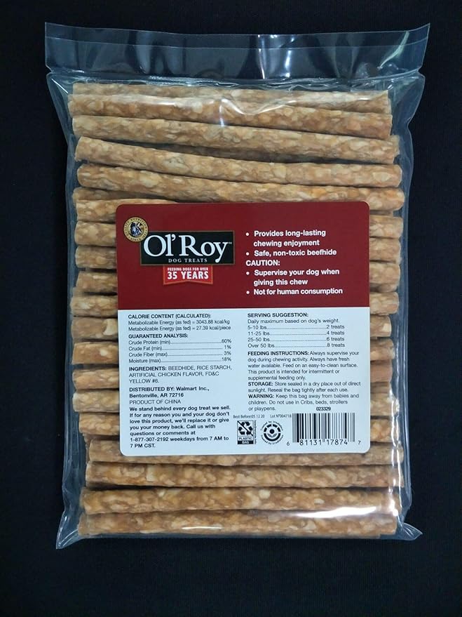 Ol' Roy Rawhide 5" Munchy Sticks Dog Treats 50 Count Per Bag