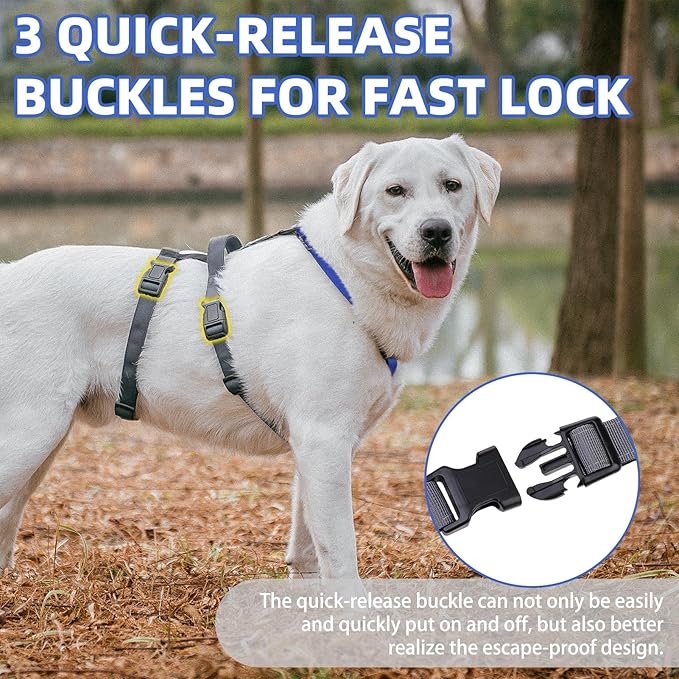 PUPTECK Escape Proof Dog Harness - No Pull Soft Padded Full Body Pet Halter Harness with Lift Handle for Small Medium Large Doggies Walking Hiking Hunting, Navy Blue & Grey, M