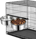 Dog Crate Water Bowls 2Pack, 40oz Stainless Steel Dual Hanging Pet Bowls, Wall-Mounted Dog Food & Water Feeder, Elevated Non-Spill Kennel Bowl Set for Medium & Large Dogs and Cats