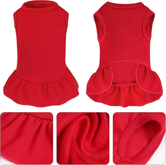 2 Pcs Dog Dresses Cat Skirt Solid Color Dog Clothes Summer Sleeveless Puppy Girl Clothes for Small Pet Dogs Cats (Red,Dark Green, Medium)
