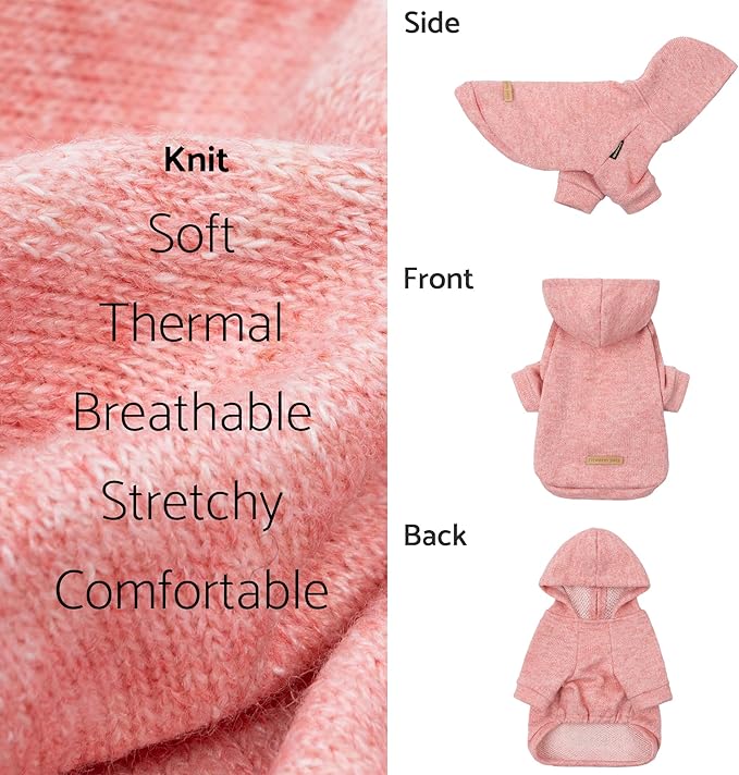 Fitwarm Knitted Dog Hoodie Sweater, Winter Clothes for Small Dogs Boy Girl, Lightweight Pet Sweatshirt, Heather Pink, Medium