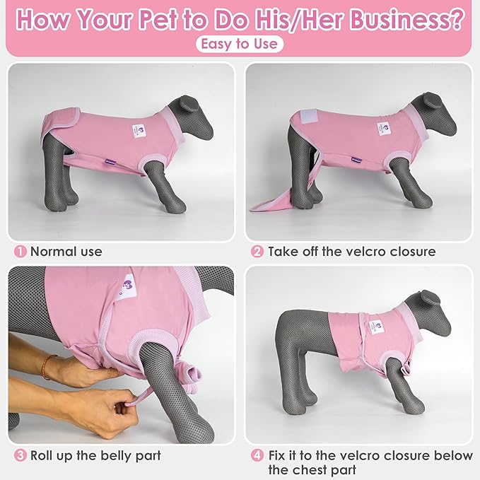 cyeollo Dog Surgery Recovery Suit for Female Male Dogs Cats Soft Breathable Dog Onesie After Spay, Neuter, Anti-Licking Pet Surgical Recovery Snugly Suit Bodysuit, Pink, XS