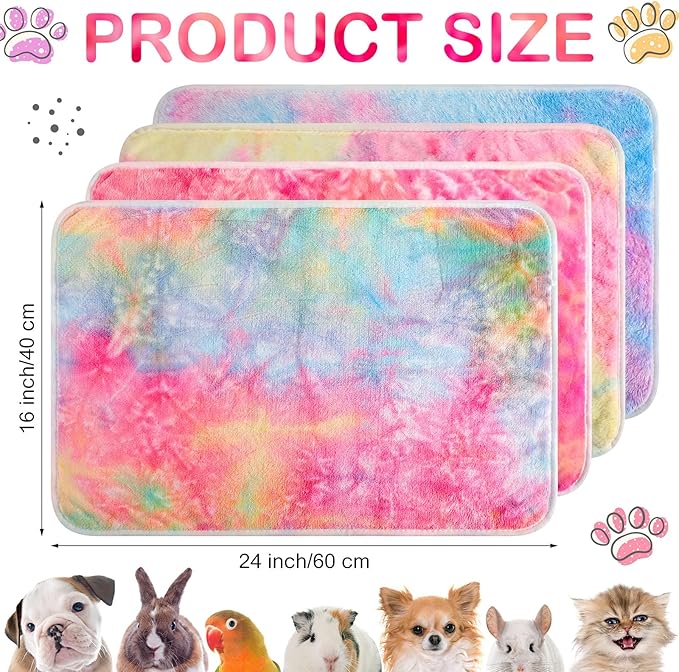 Tudomro 8 Pcs Guinea Pig Blankets Washable Small Pet Fleece Bedding Cage Liners Double Sided Pet Reusable Sleep Mat Pad Cover for Ferret Chinchilla Furniture Protection(Tie Dye,16 x 24 Inch)