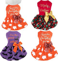 Abbylike 3 Pcs Seasonal Dog Outfits Christmas Halloween Thanksgiving Pet Costume Cotton Holiday Puppy Dress Lightweight Pet Apparel with Bowknot for Large Medium Cat Clothing, Small