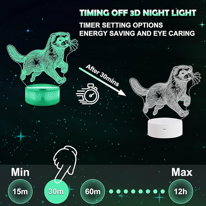 Ammonite Ferret Night Light, 3D LED Lamp with Remote, 16 Color Changing & Timer, Room Decor Light, Vibrant Ambient Lighting, Birthday Xmas Gift for Kids Adults