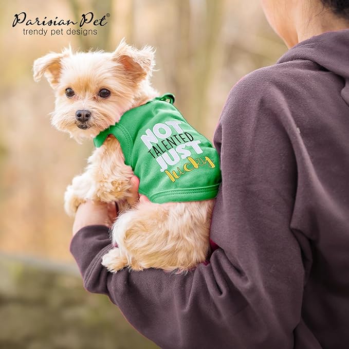 Parisian Pet Dog Shirt – 100% Cotton Green Shirts for Small Dogs – Sleeveless Puppy Vest – Lightweight and Breathable Funny Pet Apparel – St. Patrick’s Day Dog Clothes - Stretchy T Shirts for Dogs