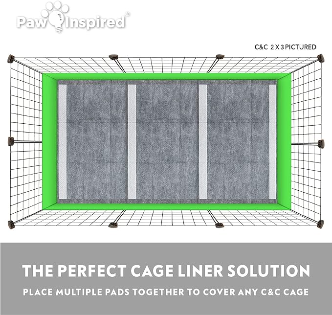 Paw Inspired Disposable Guinea Pig Cage Liners | Bamboo Charcoal Odor Controlling | Super Absorbent Liners Pee Pads for Ferrets, Rabbits, Hamsters, and Small Animals (28x17 (C&C 2x1) - 8 ct)