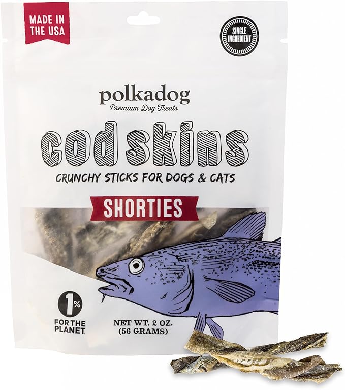 Polkadog Cod Skin Dog Treats - All Natural, Single Ingredient Wild-Caught Fish, Premium Treats for Dogs, High in Lean Protein & Omega-3, Great for Allergies, Made in USA - 2oz (1pk)