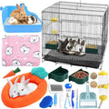 Abbylike 22 Pcs Rabbit Starter Kit with Cage, Rabbit Grooming Kit Bunny Cage Set with Bed, Litter Box, Water Bottle, Feeders, Toys, Grooming Cleaning Supplies for Indoor Rabbits Small Pets(Blue)