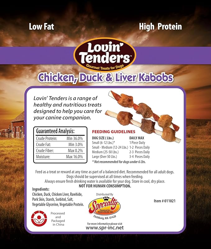 Lovin Tenders Chicken Duck & Liver Kabobs Dog Treats (2 Pack - 7 oz per Pack)