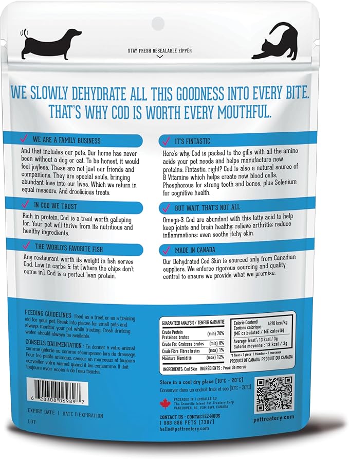 The Granville Island Pet Treatery Dehydrated Cod Skin for Dogs & Cats (2.5 oz, Pack of 1) - Dehydrated Single Ingredient Dog Treats - Natural Dog Treats, Grain Free