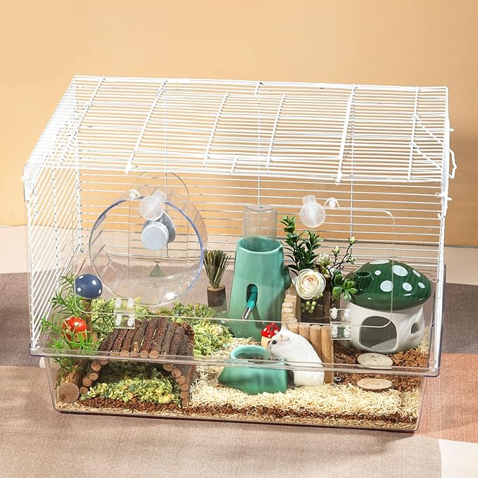 BUCATSTATE Hamster Cage with Acrylic Door Small Animal Cage and Habitats with Accessories for Dwarf Syrian Hamsters Degus Mices 19.7" L*13" W* 13.4" H