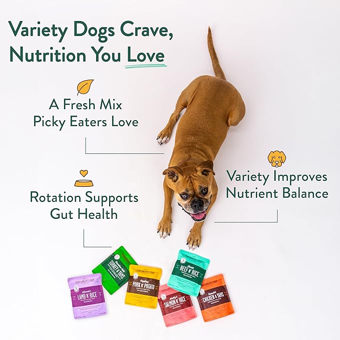 Portland Pet Food Company Fresh Dog Food Pouches - Human-Grade Toppers Wet Pet Meal & Mixers - Small & Large Breed Puppy & Senior Dogs - Gluten-Free, Limited Ingredient Rosie’s Beef N' Rice - 5 Pack
