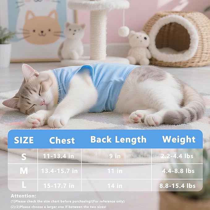 Cat Recovery Suit Anti Licking, Cat Surgery Recovery Suit Female Cats Kitten Onesie After Spay, Cone of Shame Alternative, Post- Surgery Kitten Surgical Clothes for Abdominal Wounds(Blue,S)
