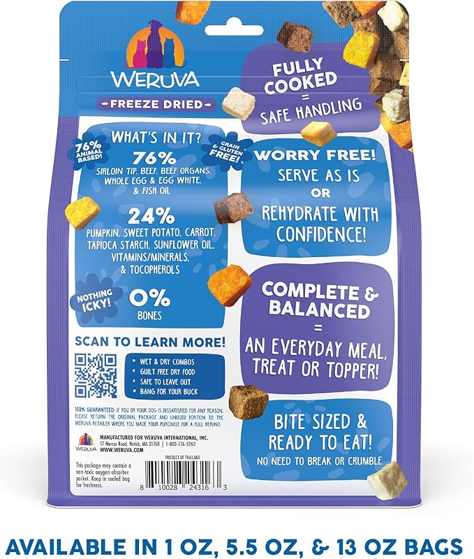 Weruva Dog Freeze Dried, Steak Frites Dinner with Sirloin Tip, Egg, Pumpkin & Sweet Potato, 5.5oz Bag