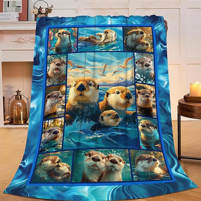Otter Throw Blanket Otter Stuff Gifts for Kids Girls Boys Adults Women Men Soft Cozy Warm Plush Fluffy Fuzzy Fleece Blanket Decor 50''X60''