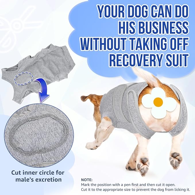 SlowTon Dog Surgery Recovery Suit - Zipper On Dog Onesies After Surgery for Female Male Dogs, Abdominal Wounds Bandages Cone/E-Collar Alternative Dogs Body Suit Anti-Licking (Grey,L)