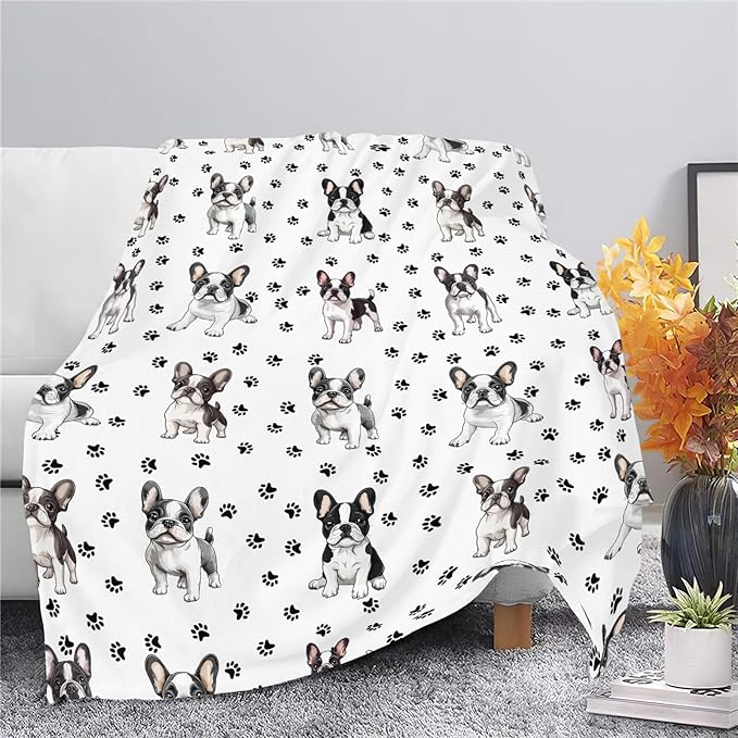Boston Terrier Throw Blanket French Bulldog Frenchie Puppy Stuff Gifts for Dog Lover Kids Girls Boys Adults Women Men Soft Cozy Warm Plush Fluffy Fuzzy Fleece Blanket Decor 60''X80''