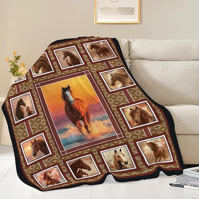 Horse Throw Blanket Horse Stuff Gifts for Kids Girls Boys Adults Women Men Soft Cozy Warm Plush Fluffy Fuzzy Fleece Blanket Decor 60''X80''