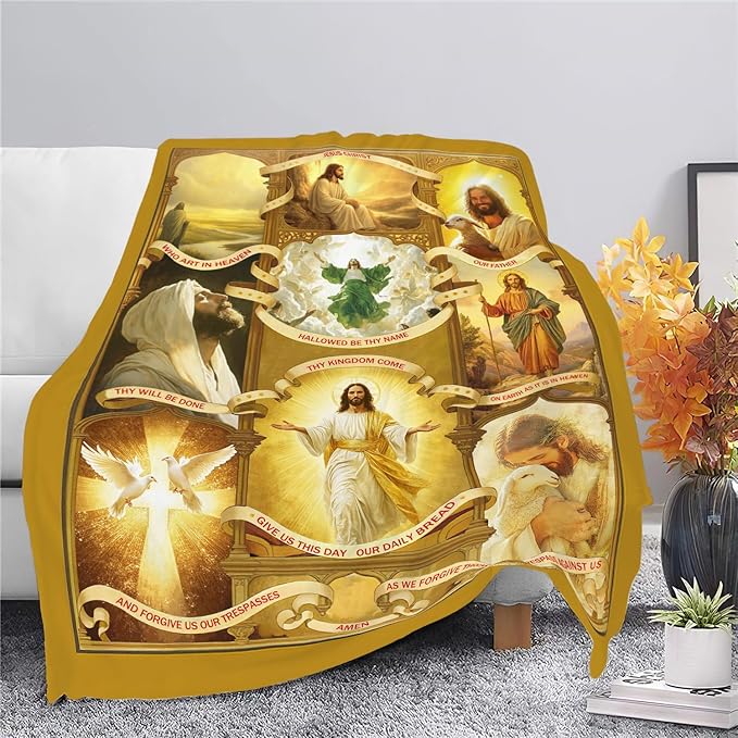 Jesus Blanket Christian Religious Faith Bible Verse Healing Prayer Throw Inspirational Scripture Catholic Spiritual Gifts for Men Women Adults Cozy Plush Fluffy Fuzzy Fleece Blanket Decor 60''X80''