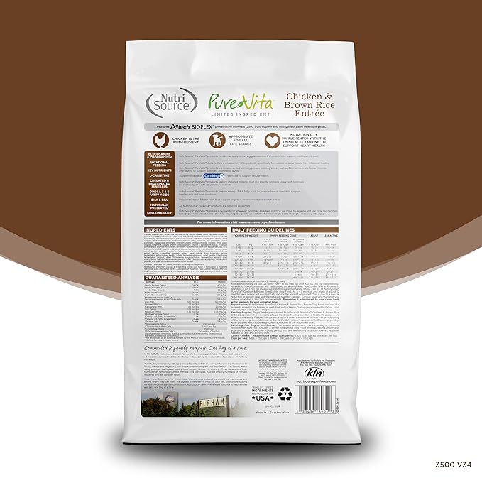 NutriSource Pure Vita Dry Dog Food, Chicken and Brown Rice, 12LB