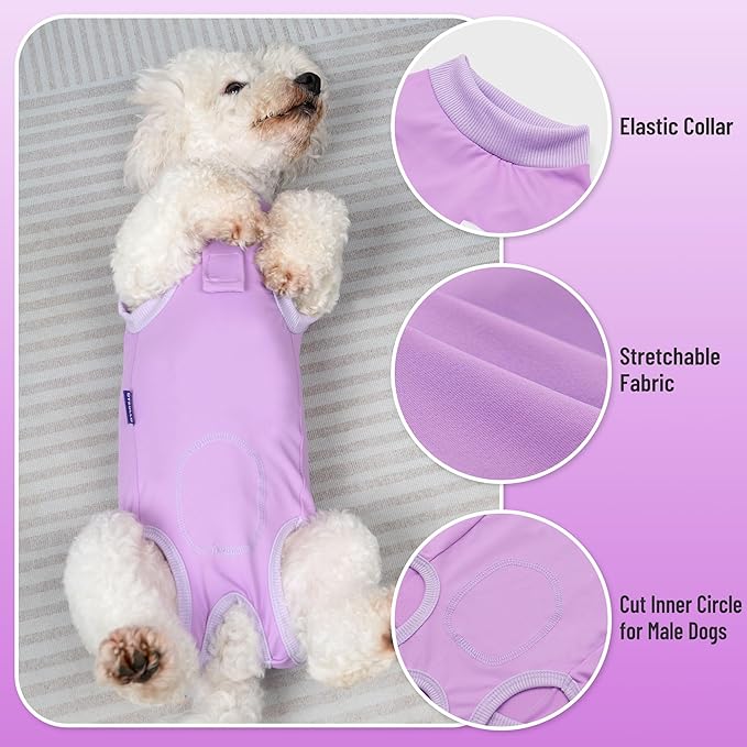 cyeollo Dog Surgery Recovery Suit Soft Breathable Female Male Pet Bodysuit for Spay, Neuter, Surgical Recovery Shirt for Small Medium Large Dogs, Purple, XL