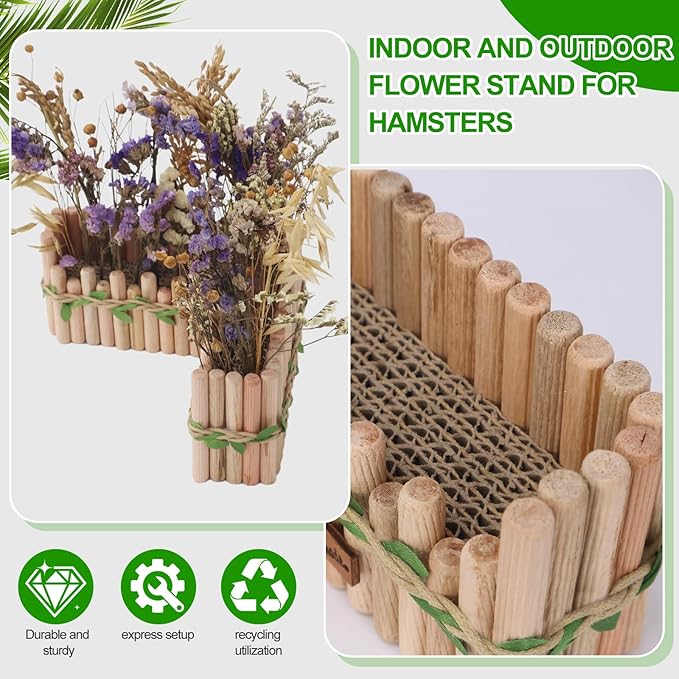 Hamster Cage Sprays Flower Foraging Holder - Natural Wood Feeding Stand, Small Pet Habitat Accessories for Hamsters Mouse Guinea Pig Dwarf Gerbils Syrian Mice (Leaf - L Shape)