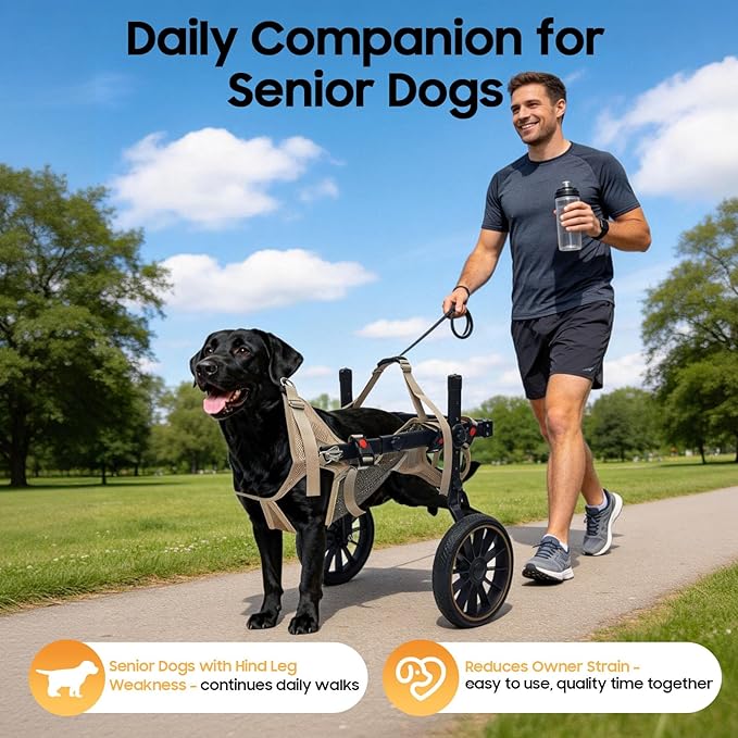 Adjustable Large Dog Wheelchair for Hind Legs | Rehabilitation Walking Aid with Harness & Large Wheels for Disabled & Senior Dogs, Up to 65kg/143lbs