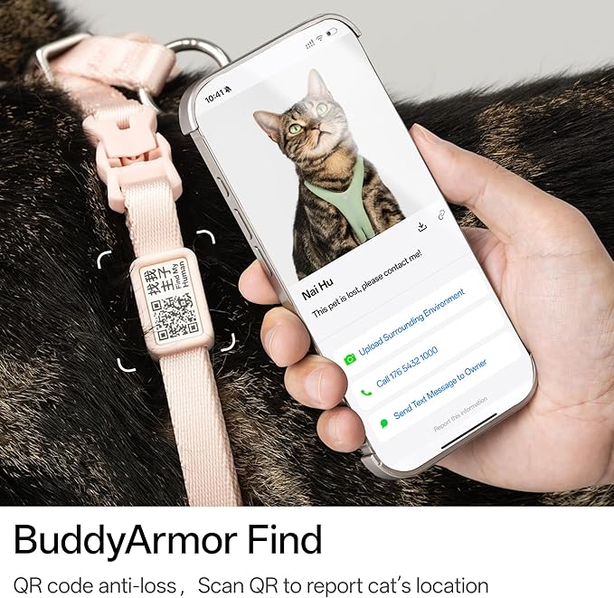 Escape Proof Cat Harness Anti-Choke Quick Release Adjustable QR Code Soft Nylon Durable Lightweight Figure 8 Cat Harness Anti Escape for Kitten Small Medium Large Cats (Space Gray, M)