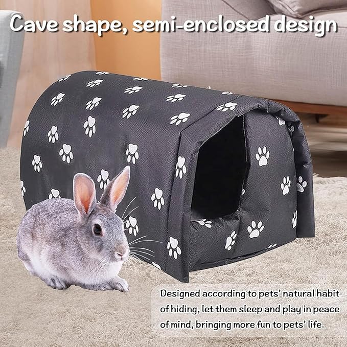 Hamiledyi Bunny Cave Bed Small Animal Warm Nest Habitats Guinea Pig Hideouts Stray Cats Shelter Cage Accessories for Hamster Cats Rat Mice Chinchilla Flying Squirrel (Black)