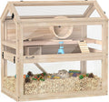 PawHut Wooden Hamster Cage, 3-Tier Small Animal Cage with Hut, Seesaw, Ramps, Exercise Wheel, Acrylic Panel and Bottom Tray, Dwarf Hamster Habitat for Small Geibil, Mice, 30" x 18" x 30"